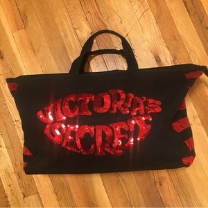 Victoria's Secret Weekender Bag Black with red sequin lips in the VS letters 👄